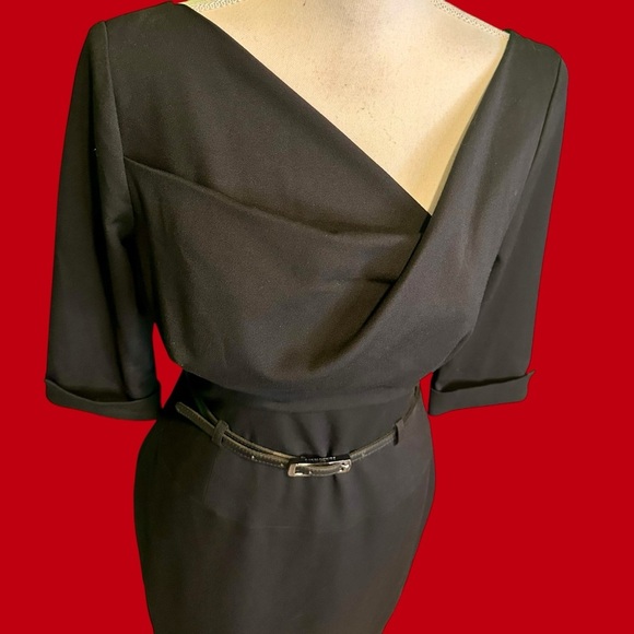 Black Halo ‘Classic 3/4 Sleeve Jackie O Sheath Dress’ in Black Size 8 Celeb Fave - Picture 4 of 16